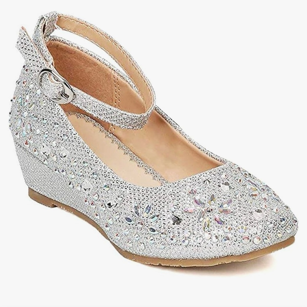 Sparkling Silver Wedge Princess Shoes